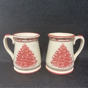 Set 2 Cracker Barrel Red Christmas Tree Tea/Coffee Hot Chocolate Mugs